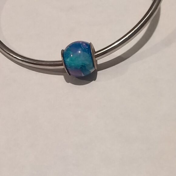 925 Sterling Silver Blue and Purple Speckled Charm for Pandora Style Bracelet - Picture 2 of 5